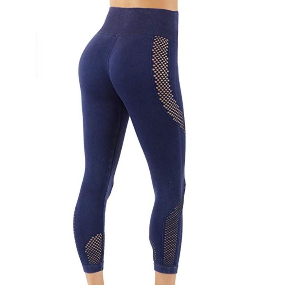 Seamless Fade Blue yoga leggings workout pants mesh laser cut mid waist - Picture 2 of 3